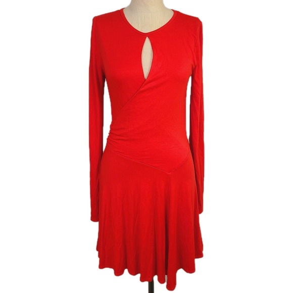Free People Dresses & Skirts - NEW Free People Beach mini dress red knit cut out long sleeve‎ bodycon S party